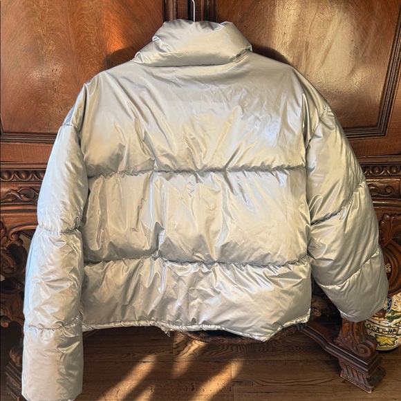 Women's Silver Puffer Jacket - Picture 3 of 3